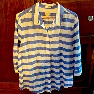 Chicos sz 3 blue and white,  no iron blouse